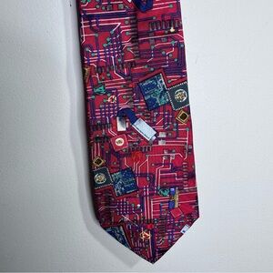Smithsonian Institution Silk Tie Red Circuit Board Microchip USA